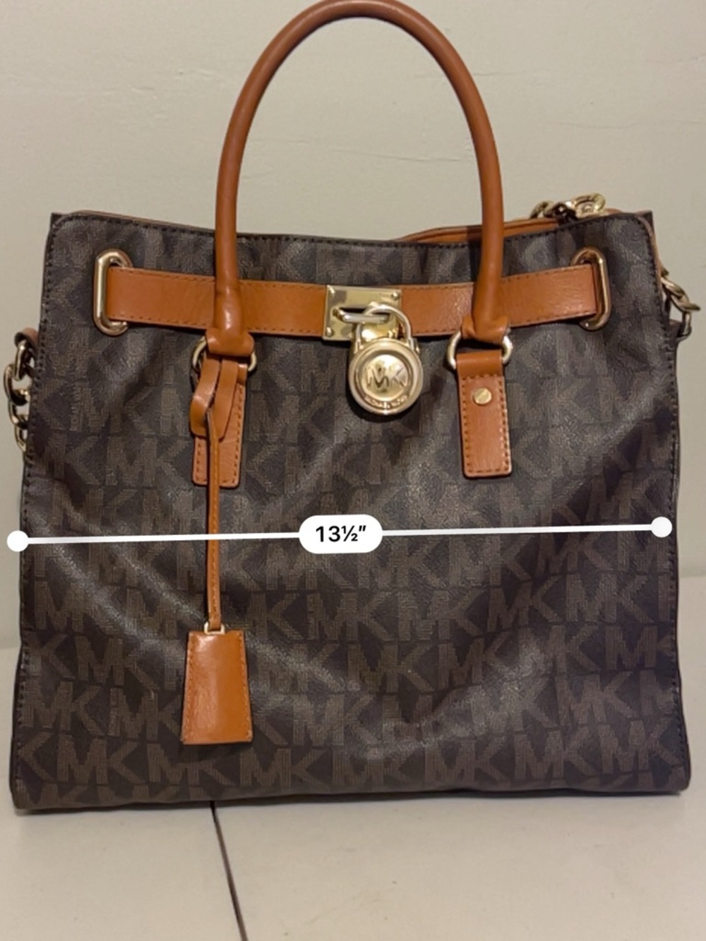 Michael Kors Brown Logo Tote with Tan Leather and Gold Hardware - Picture 4 of 13